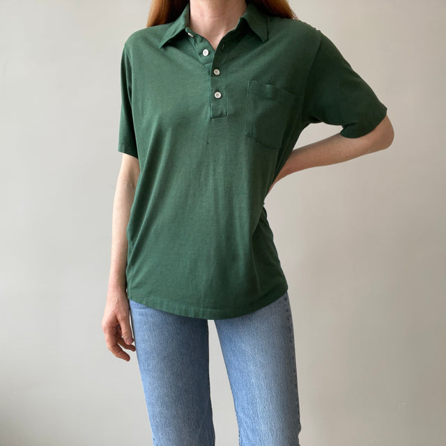 1970s Forest Green Polo Style T-shirt