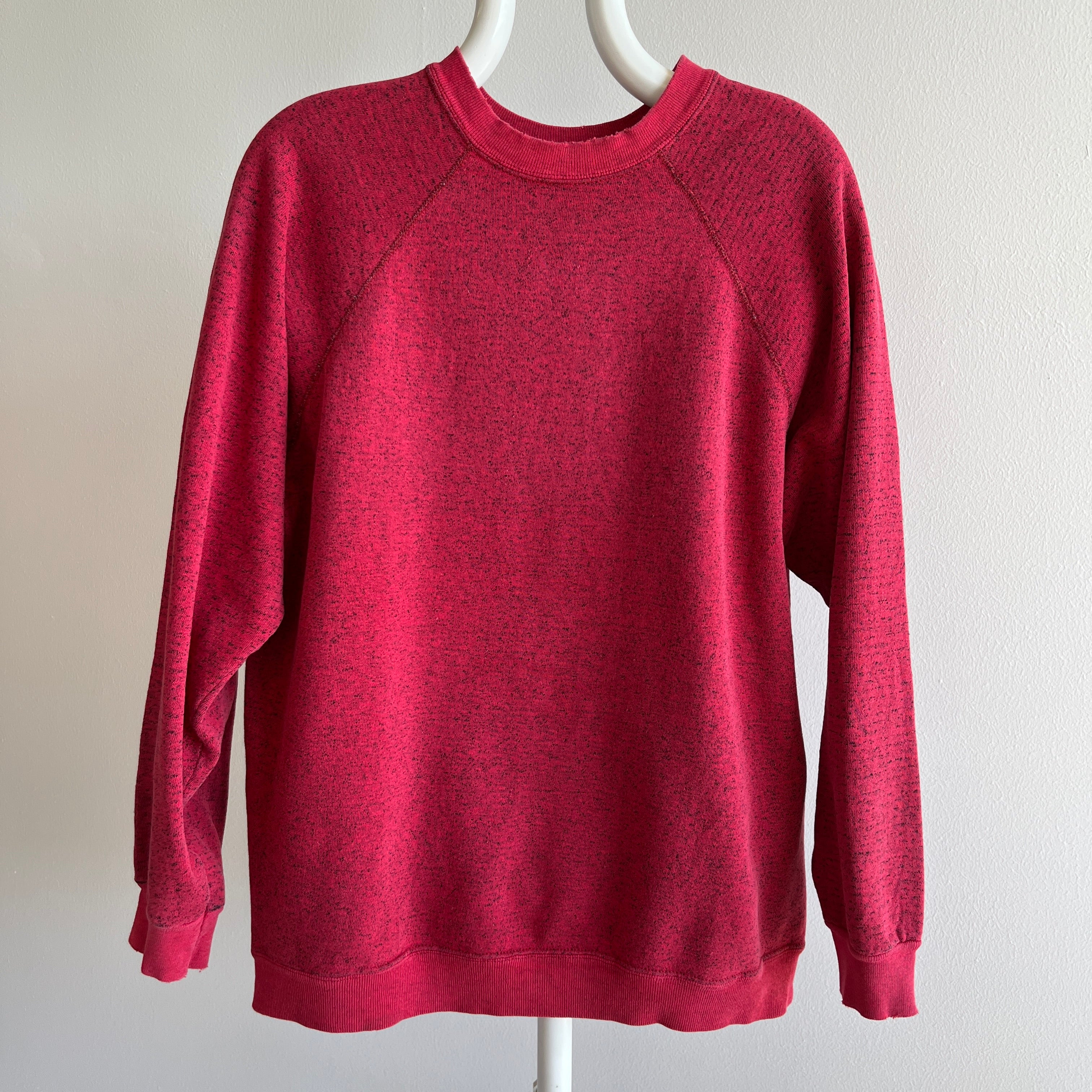 1980s Heather Red Raglan with Hints of a Splitting Collar - Swoon