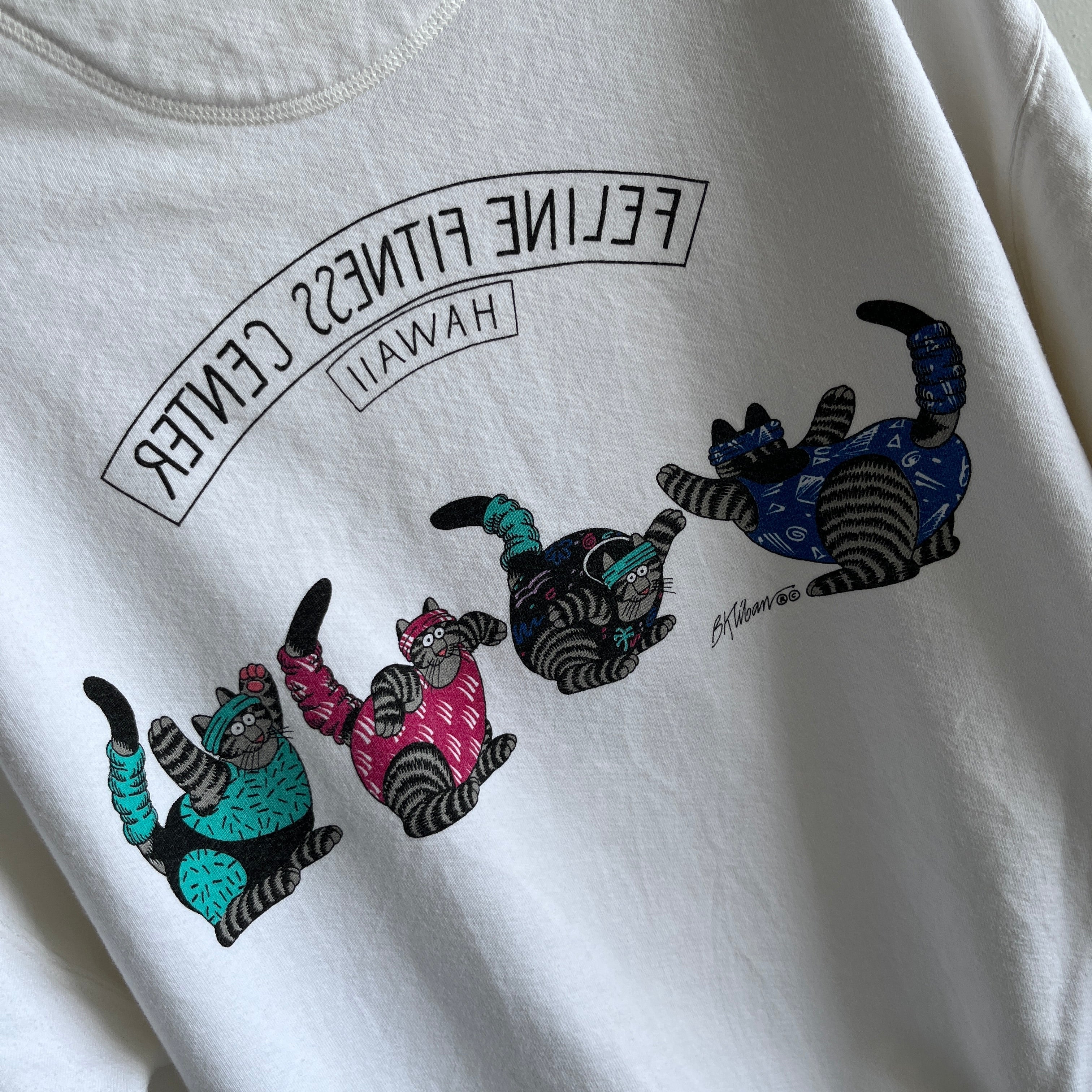 1980/90s Feline Fitness Center - Hawaii Front and Back Sweatshirt by Crazy Shirts