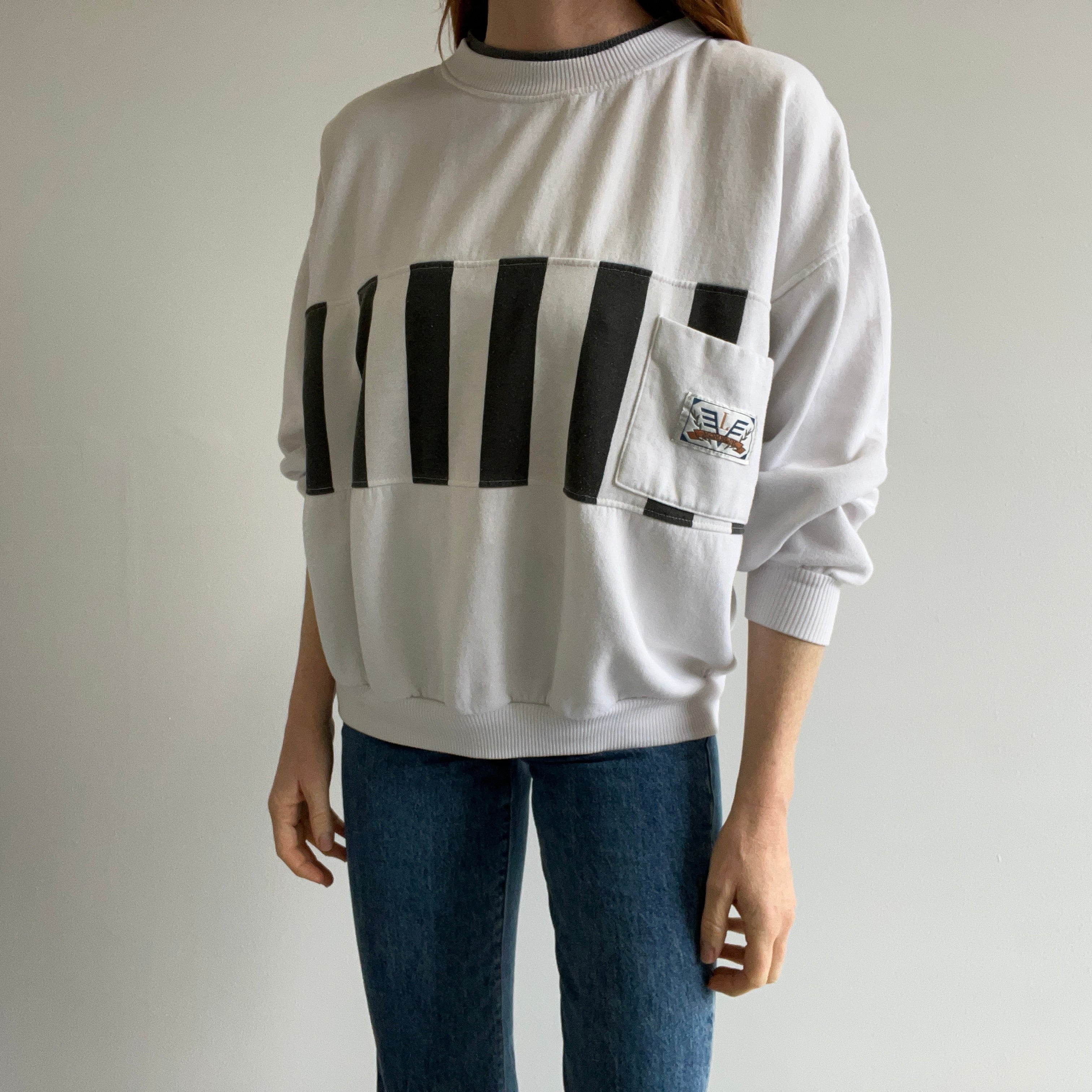 1980s Blank and White Pocket Sweatshirt