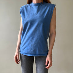 1990s Blank Blue Cut Off T Shirt