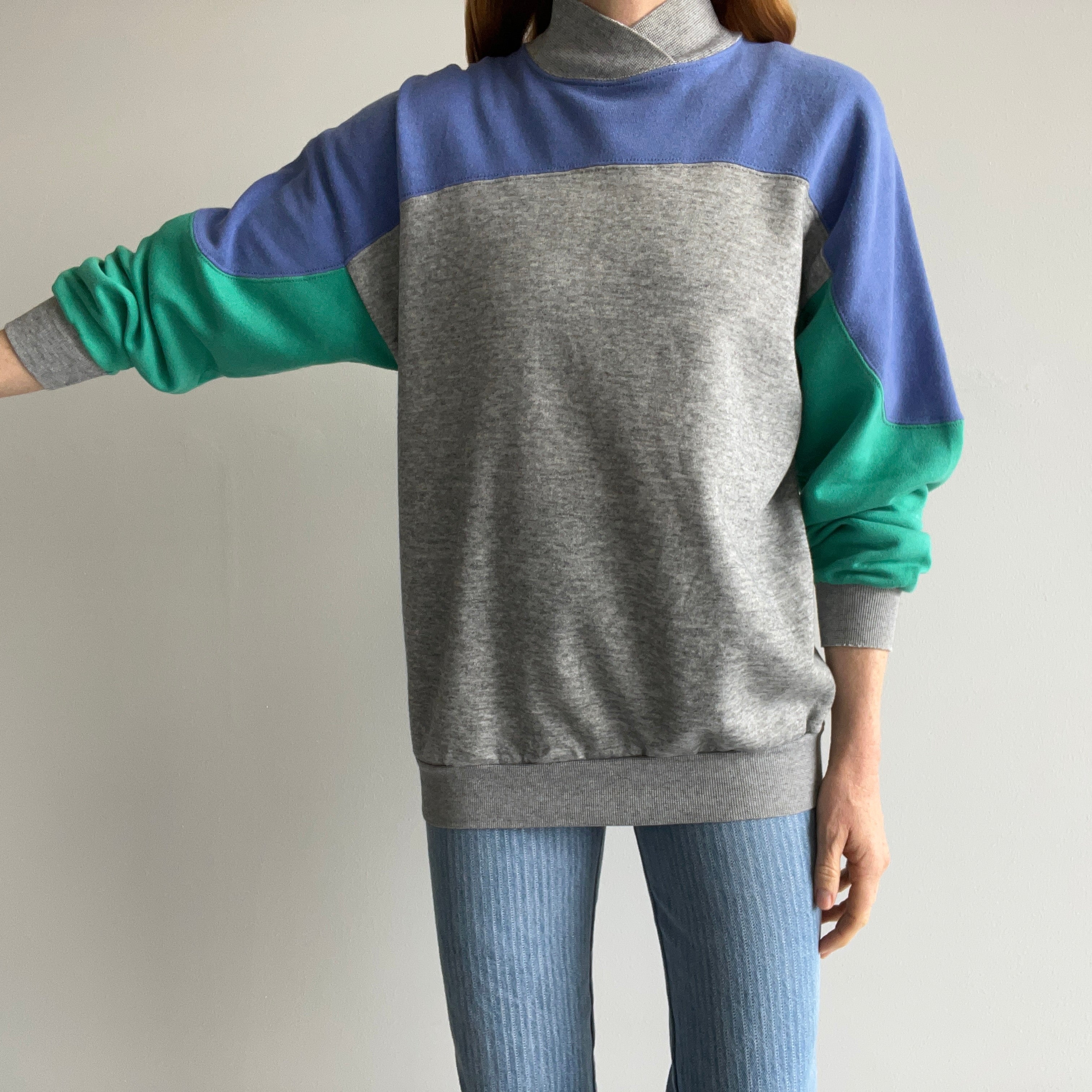 1980s Color Block Slightly Mock Neck Sweatshirt