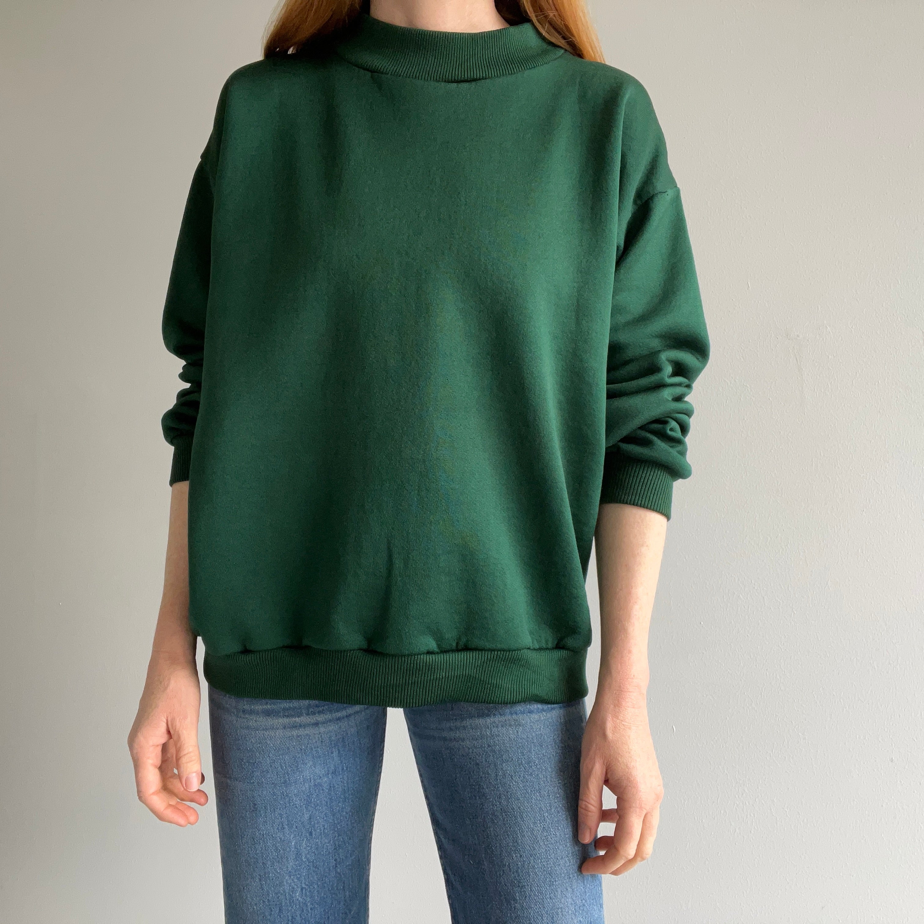 1980s Dark Green Sweatshirt with a Slight Sheen