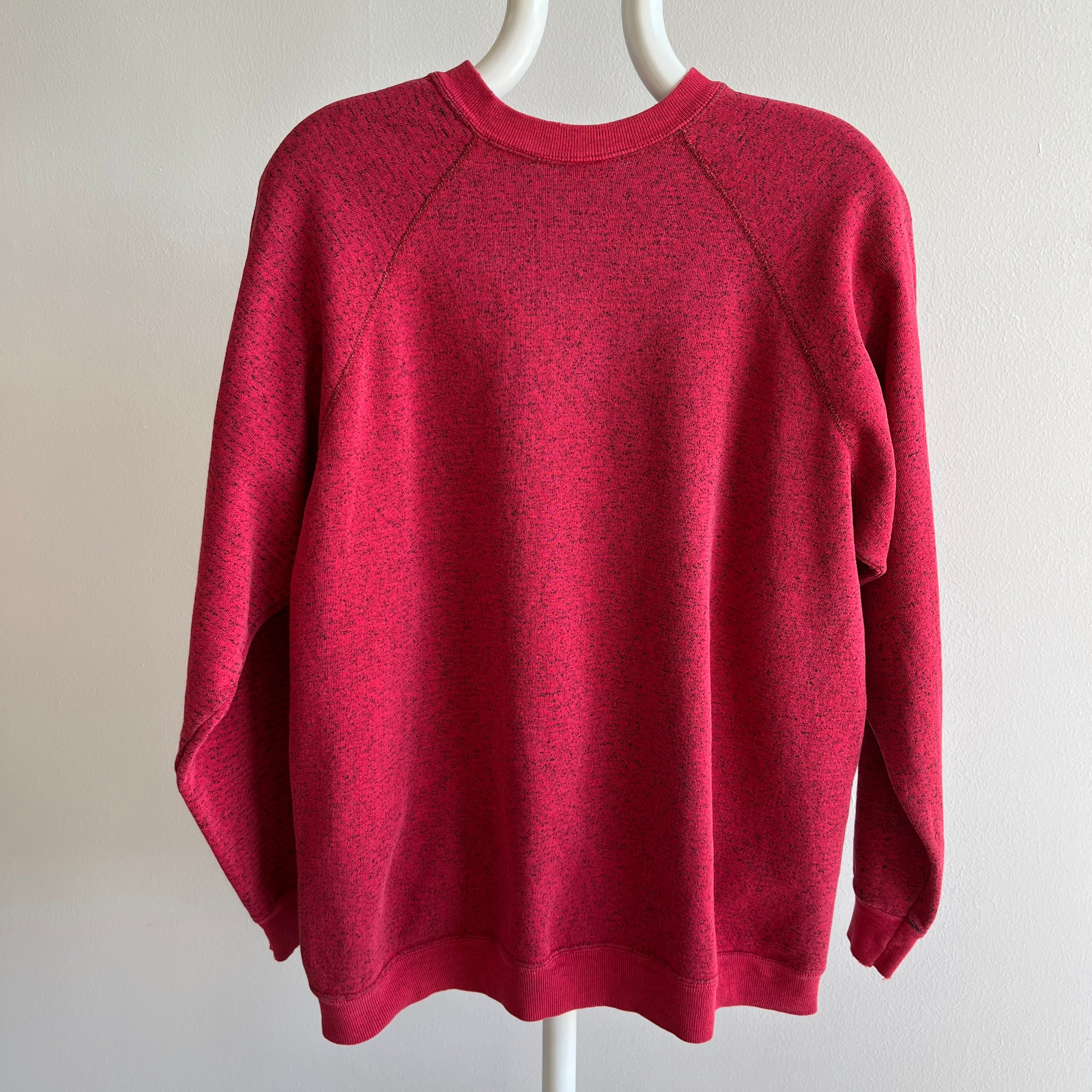 1980s Heather Red Raglan with Hints of a Splitting Collar - Swoon