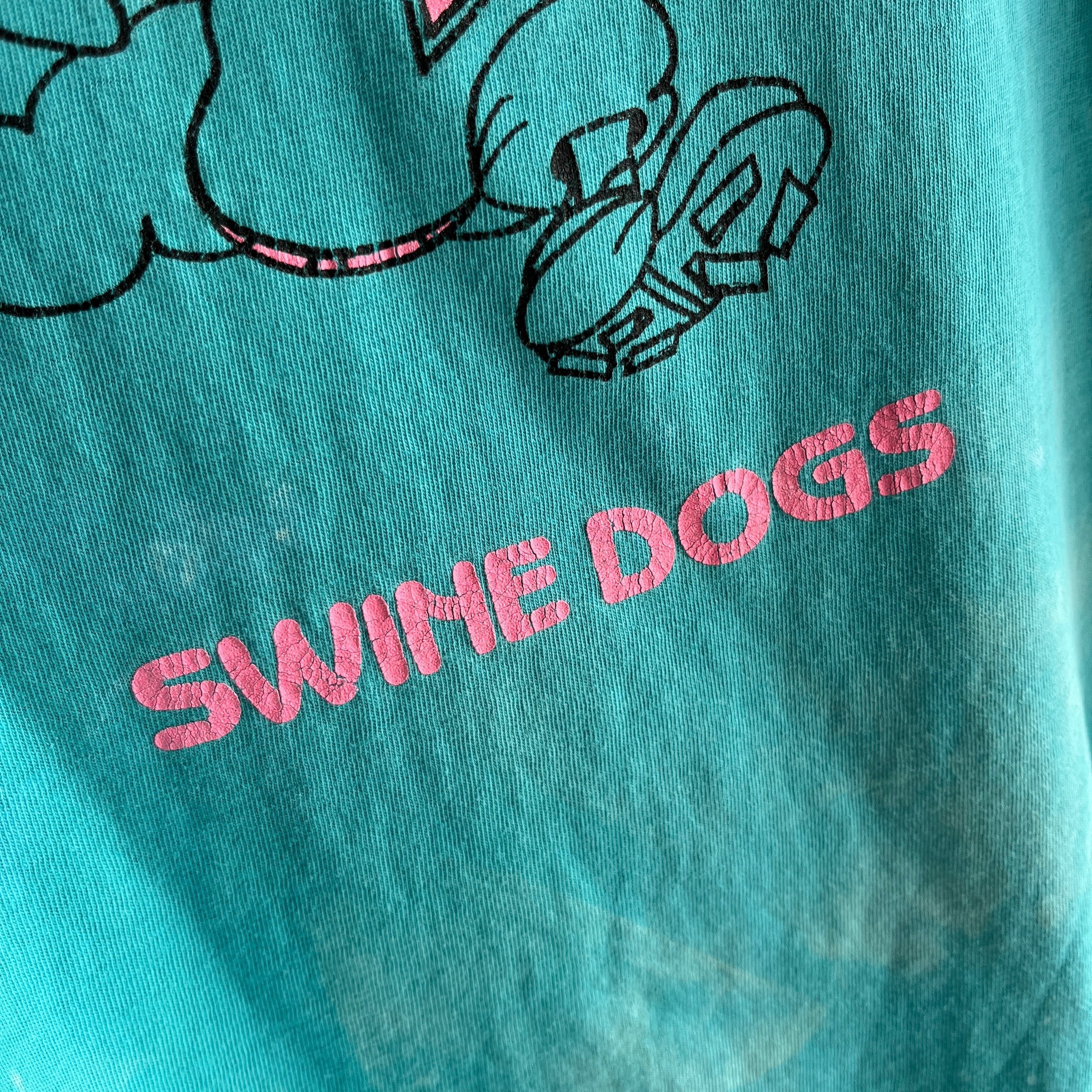 1990s Swine Dogs - Front and Back T-Shirt with Bleach Staining