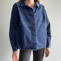 1990s Women's Herringbone Twill HBT Cropped Chore Shirt with Sun Fading