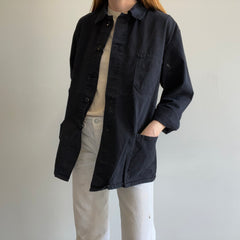 1970s Re Dyed Black Herringbone Twill Nicely Stained Cotton Chore Coat