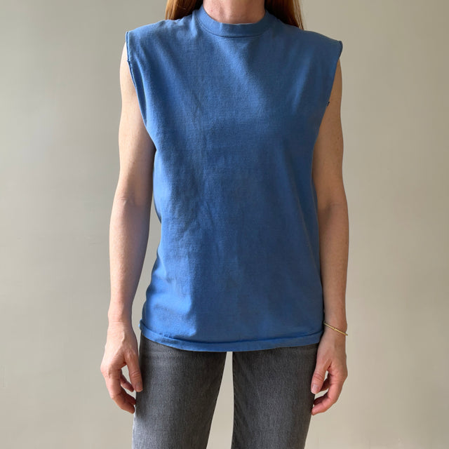 1990s Blank Blue Cut Off T Shirt