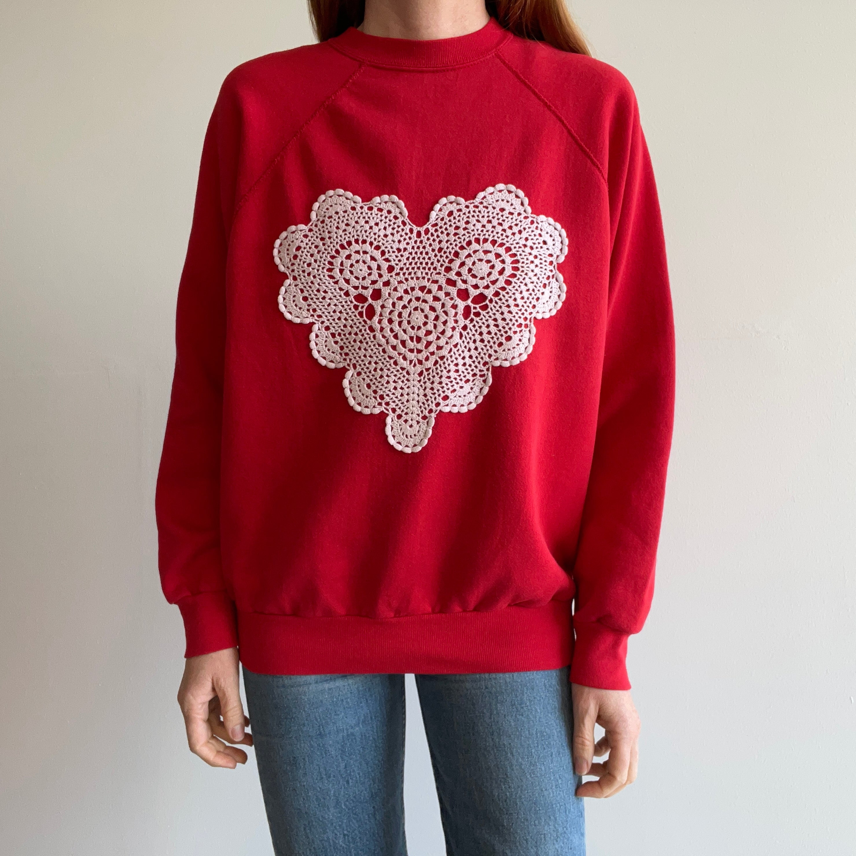 1980s Lace Heart Sweatshirt - DIY - Awwwww