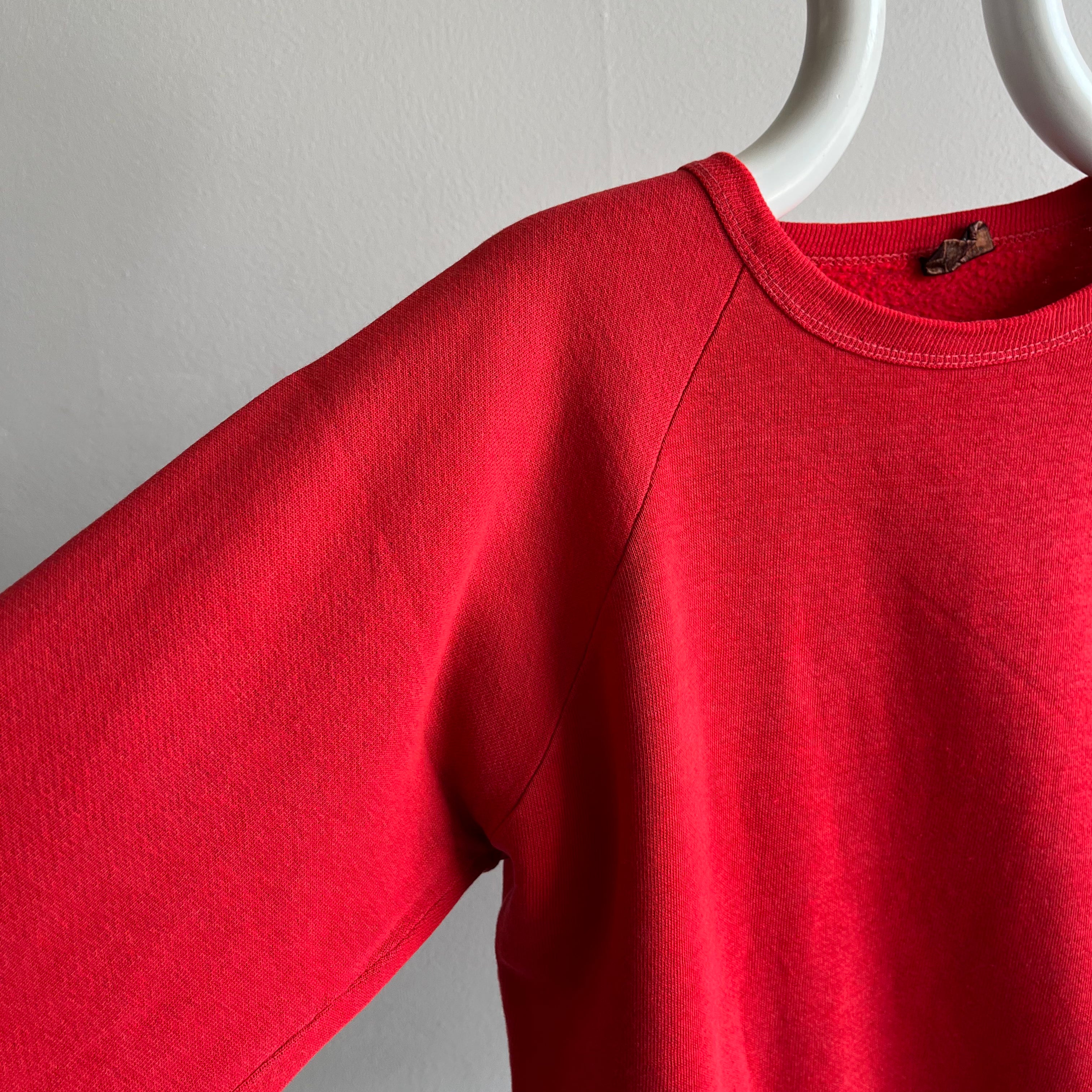 1970s Blank Red Rolled Neck and (Slightly) Bell Sleeved Sweatshirt