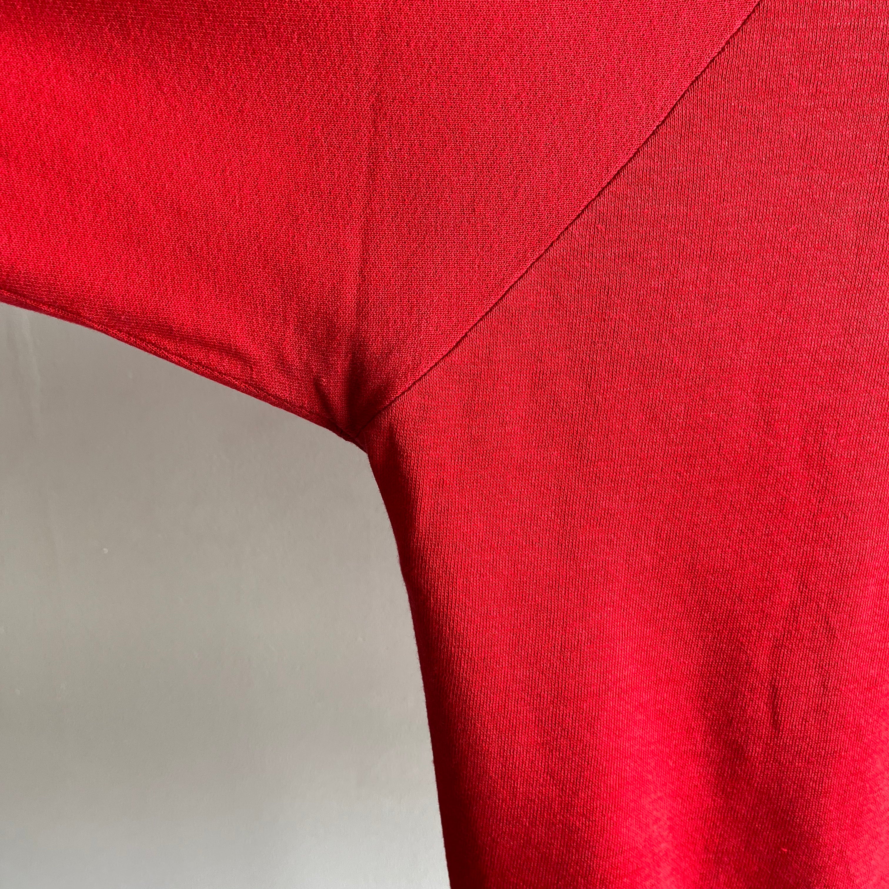 1970s Blank Red Rolled Neck and (Slightly) Bell Sleeved Sweatshirt