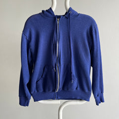 1980s Slouchy and Soft Navy Zip Up Hoodie