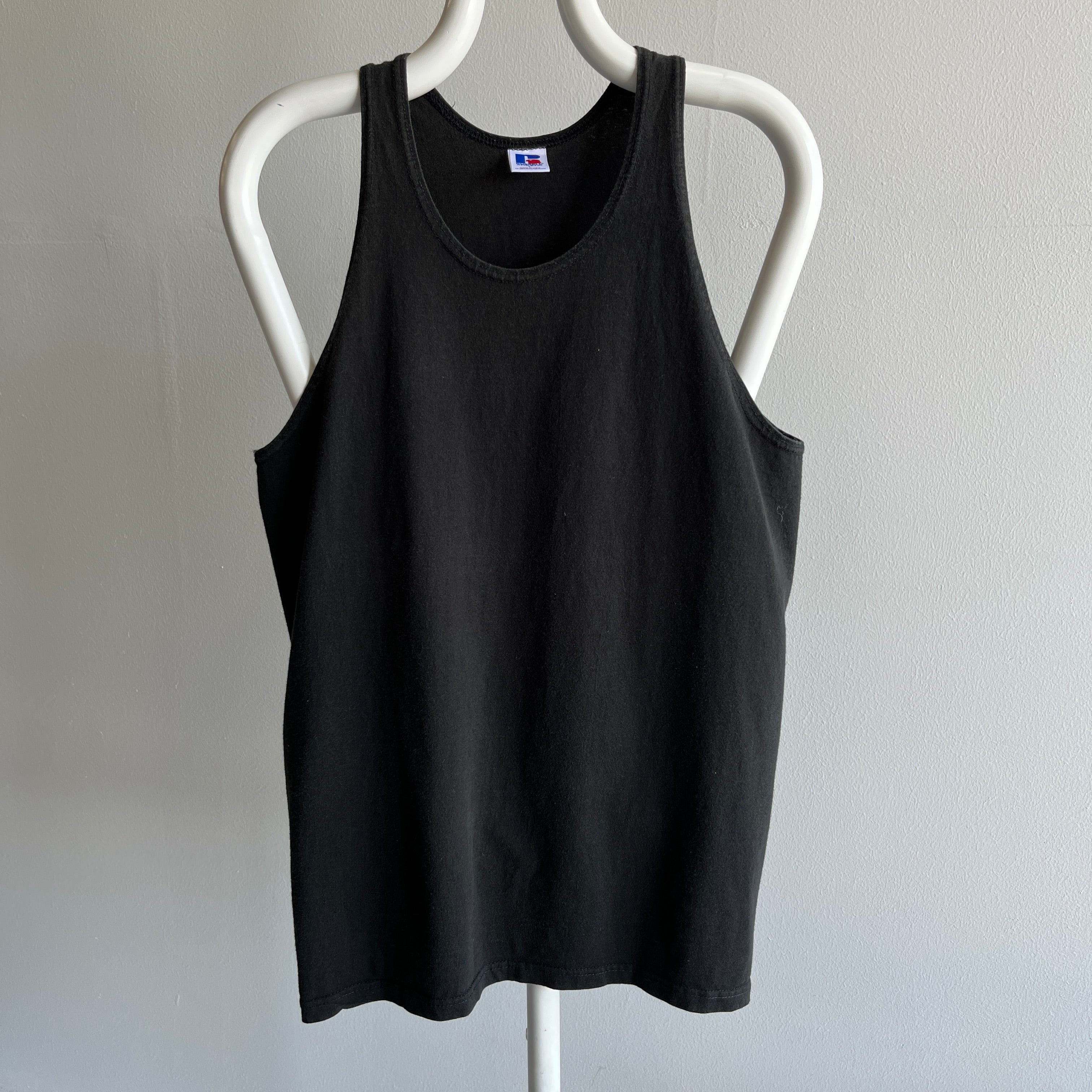 1980s Russell Brand Blank Black Cotton Tank Top - USA Made