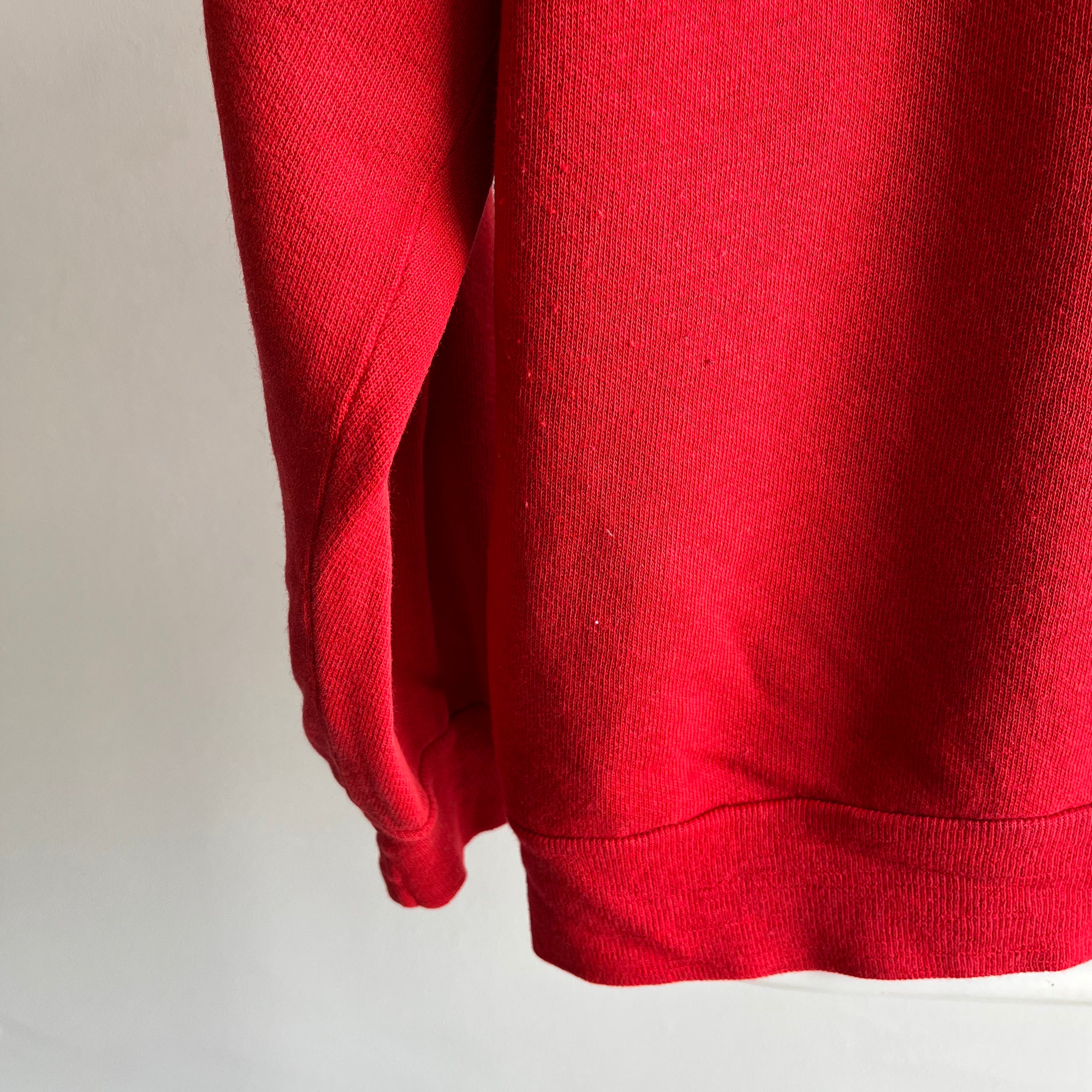 1970s Blank Red Rolled Neck and (Slightly) Bell Sleeved Sweatshirt