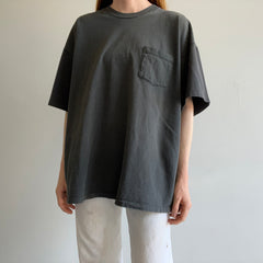 1990s Sun Faded Blank Black Cotton Pocket T-Shirt