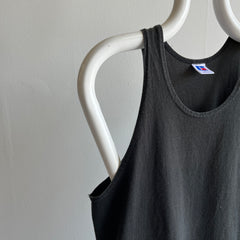 1980s Russell Brand Blank Black Cotton Tank Top - USA Made