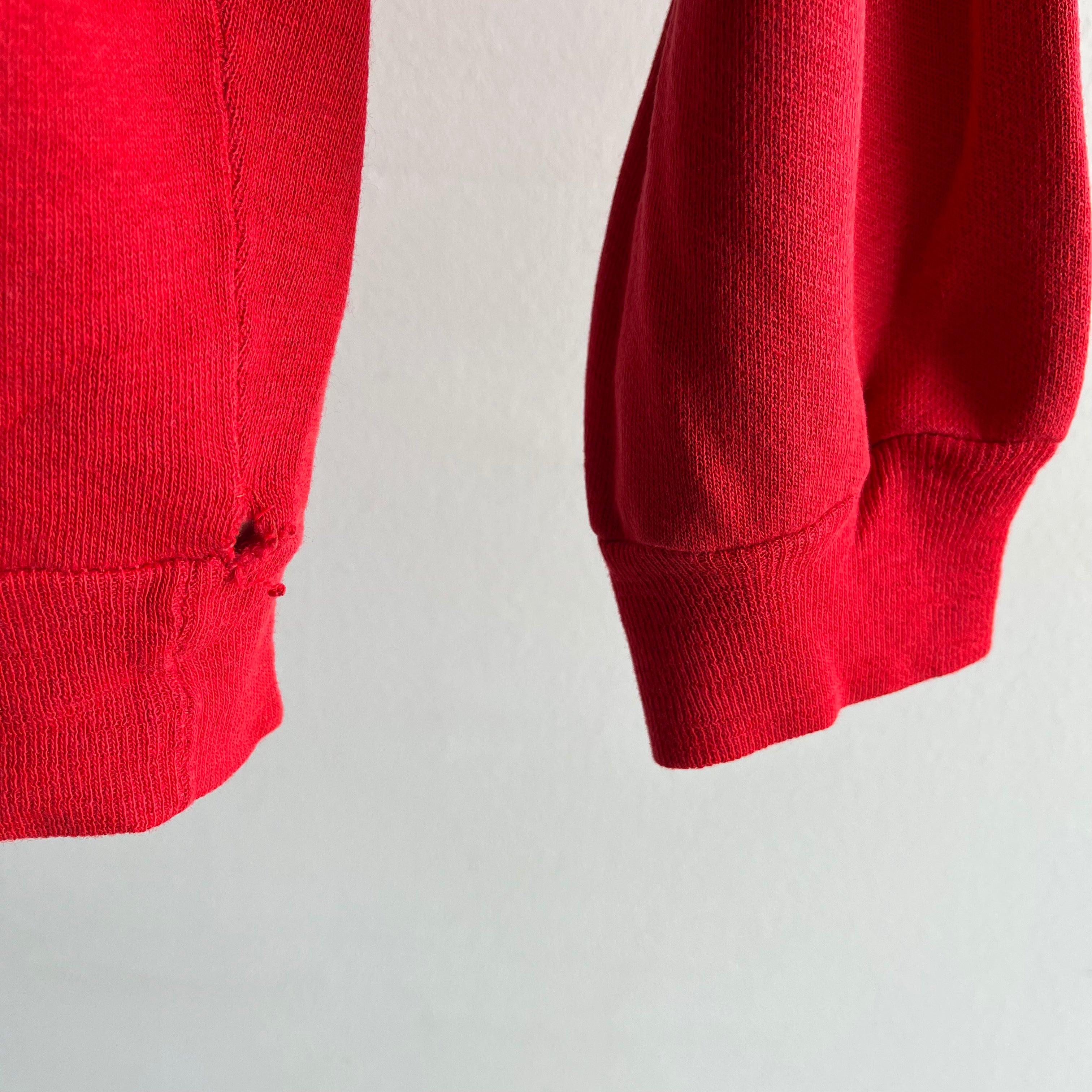 1970s Blank Red Rolled Neck and (Slightly) Bell Sleeved Sweatshirt