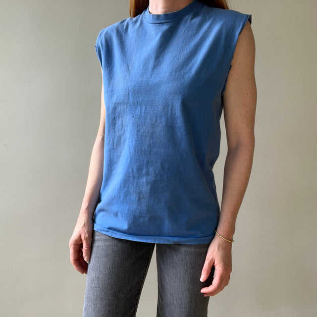 1990s Blank Blue Cut Off T Shirt