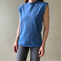 1990s Blank Blue Cut Off T Shirt