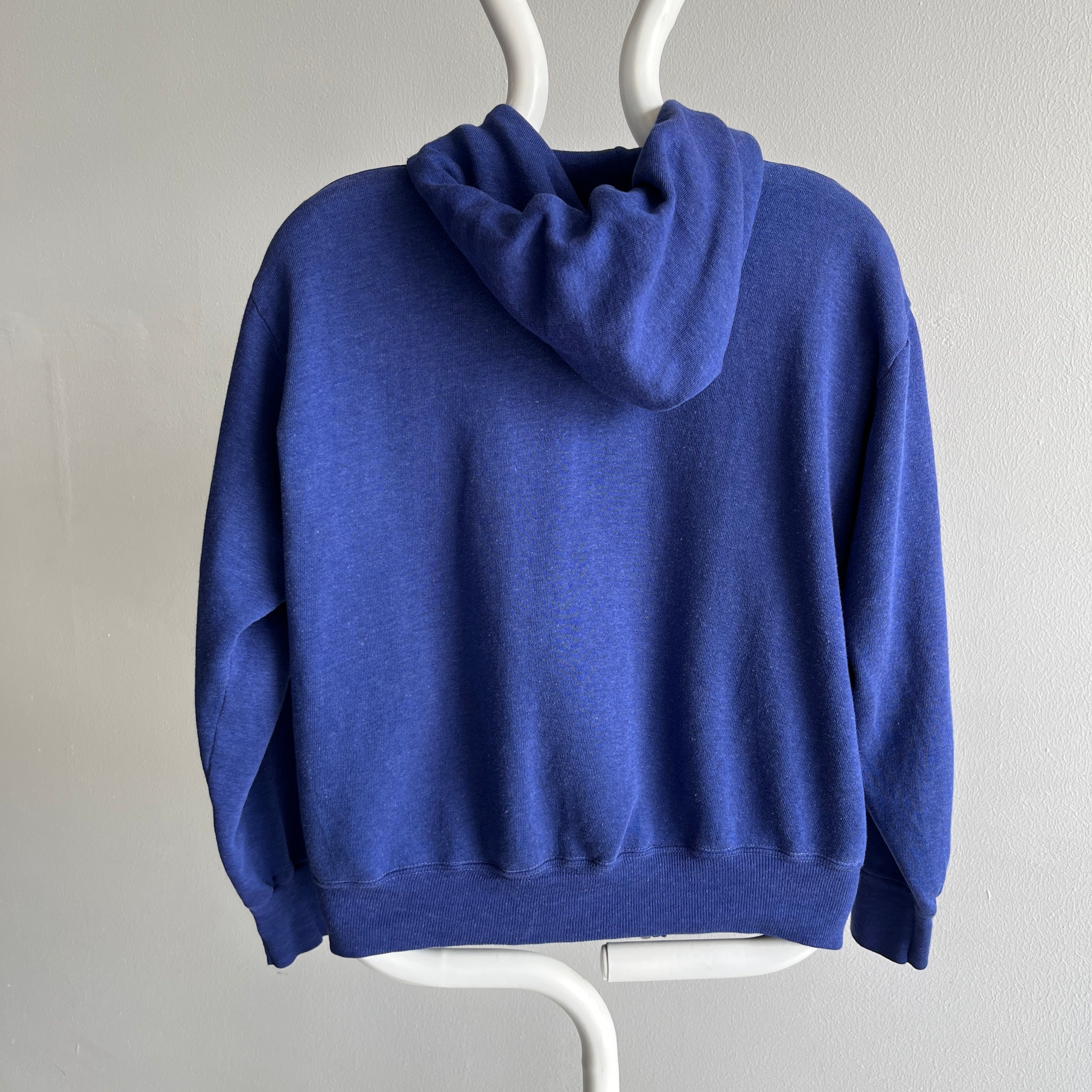 1980s Slouchy and Soft Navy Zip Up Hoodie