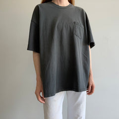 1990s Sun Faded Blank Black Cotton Pocket T-Shirt