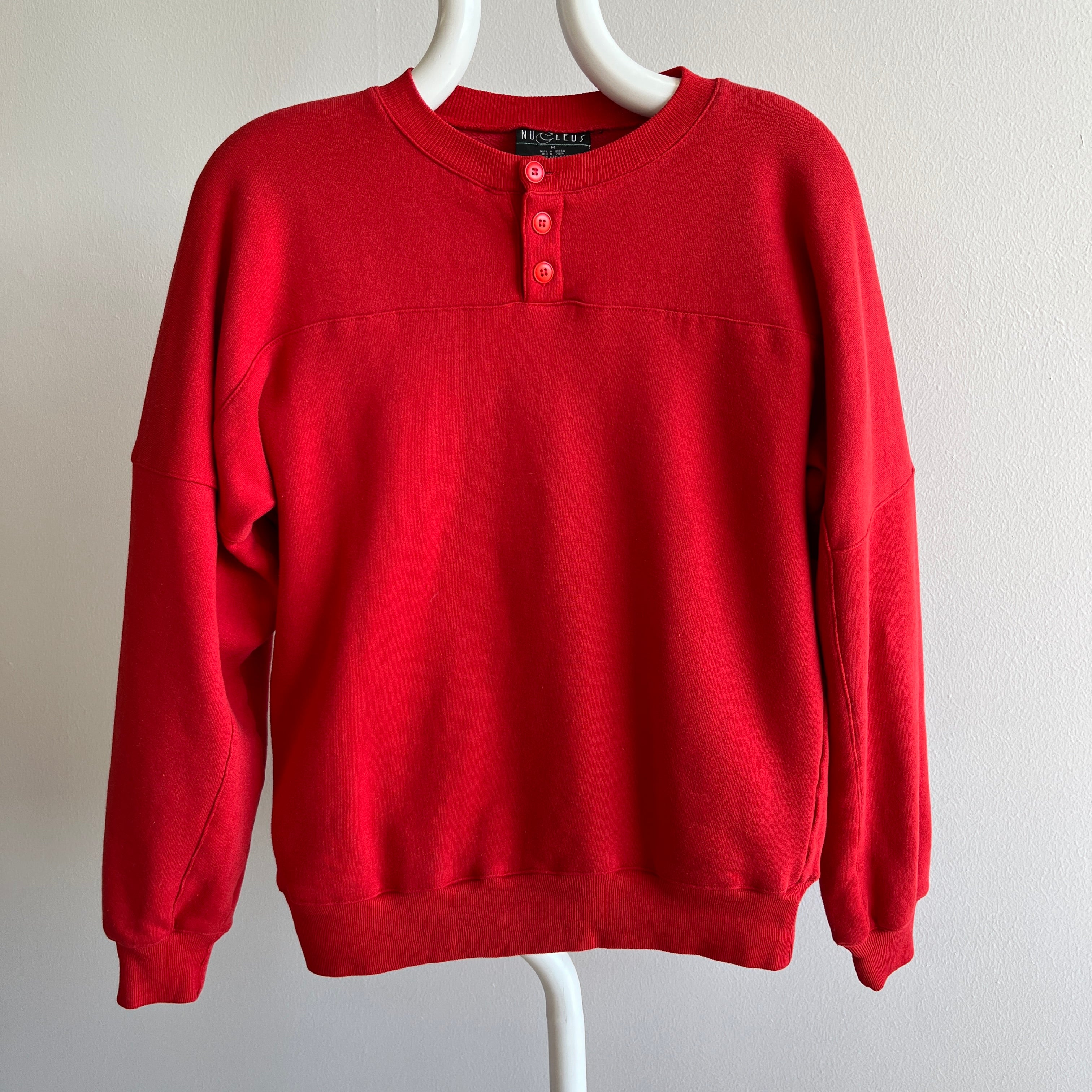 1980s Red Henley Sweatshirt
