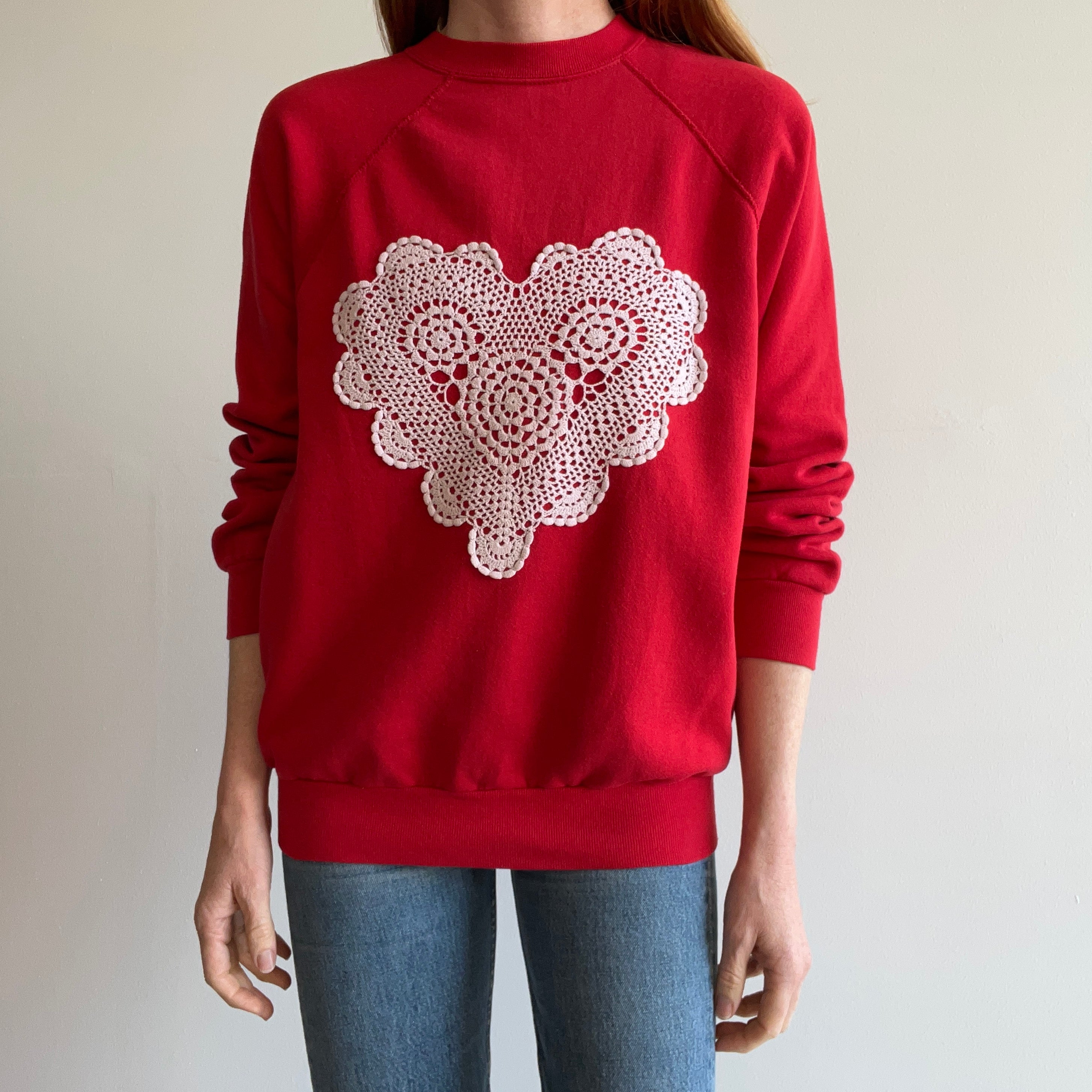 1980s Lace Heart Sweatshirt - DIY - Awwwww