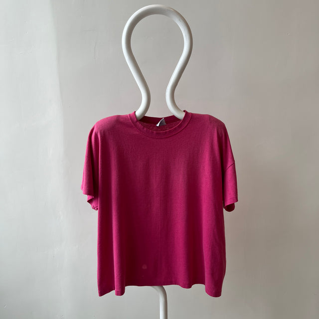 1980s Bleach Stained Hot Pink with Shoulder Pads Slouchy T-Shirt