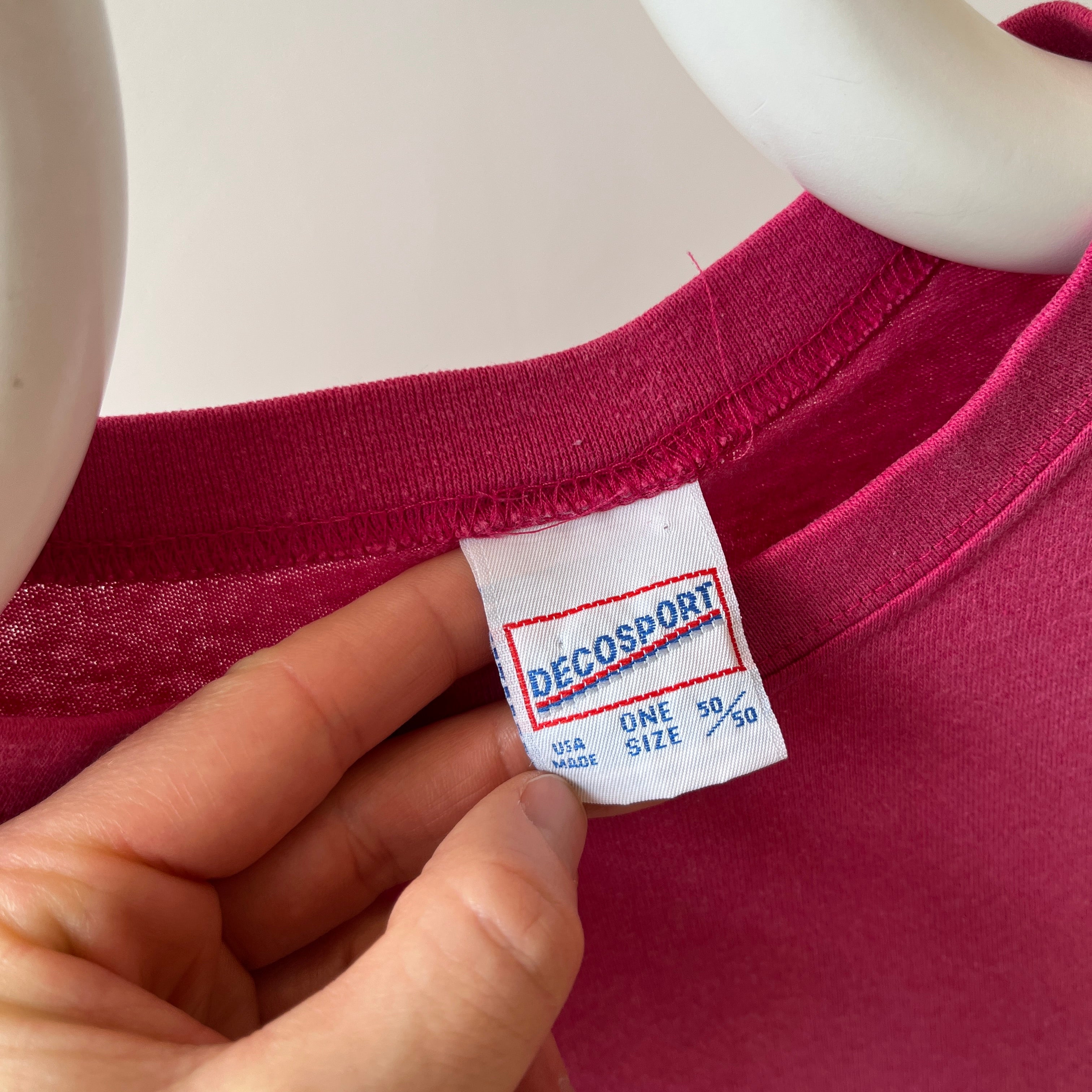 1980s Bleach Stained Hot Pink with Shoulder Pads Slouchy T-Shirt