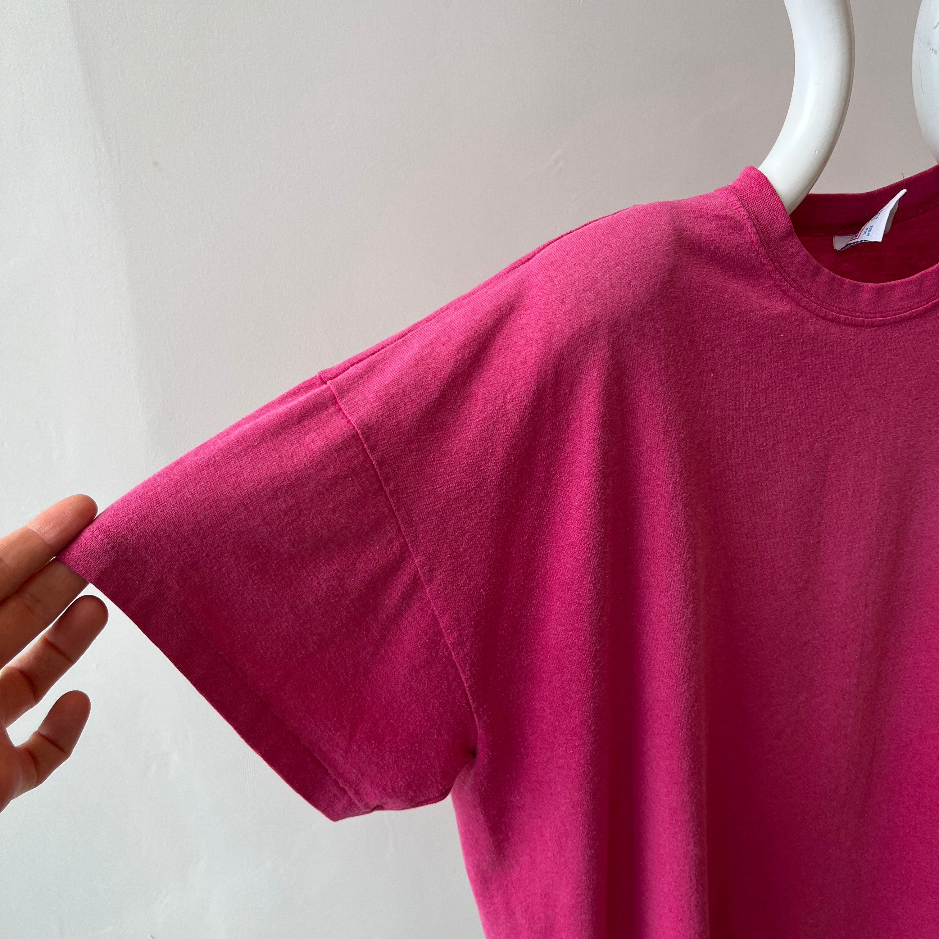 1980s Bleach Stained Hot Pink with Shoulder Pads Slouchy T-Shirt