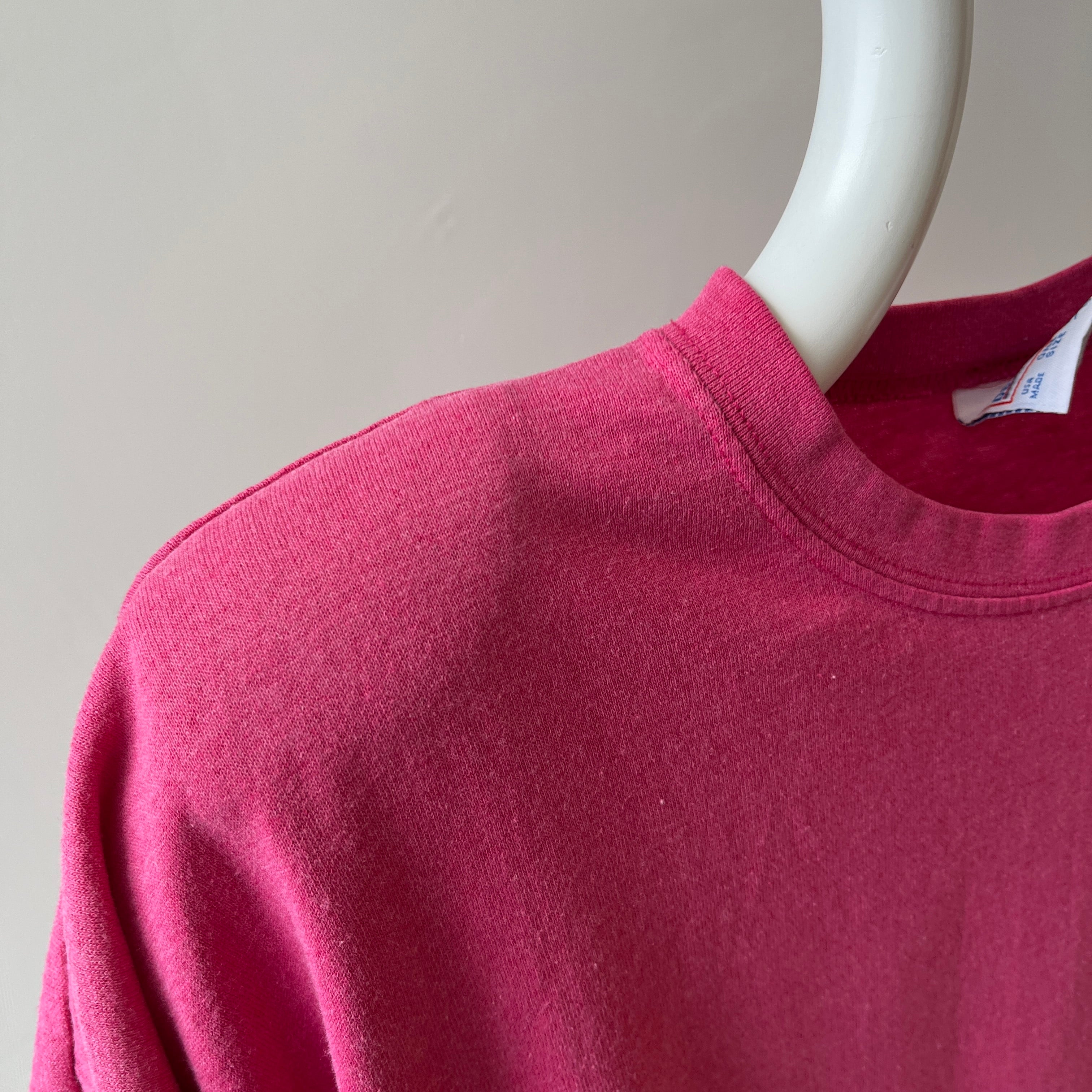 1980s Bleach Stained Hot Pink with Shoulder Pads Slouchy T-Shirt