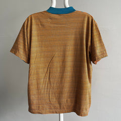 1970s Orange and Blue Striped Cotton T-Shirt