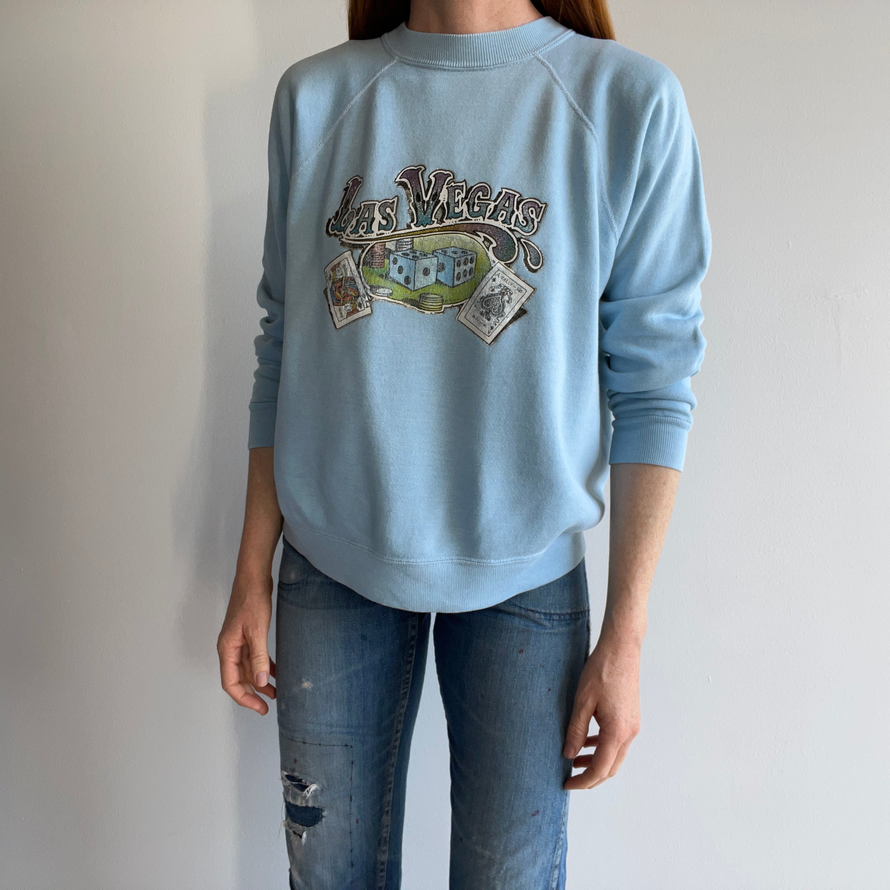 1970s Las Vegas Sweatshirt with Bleach Staining