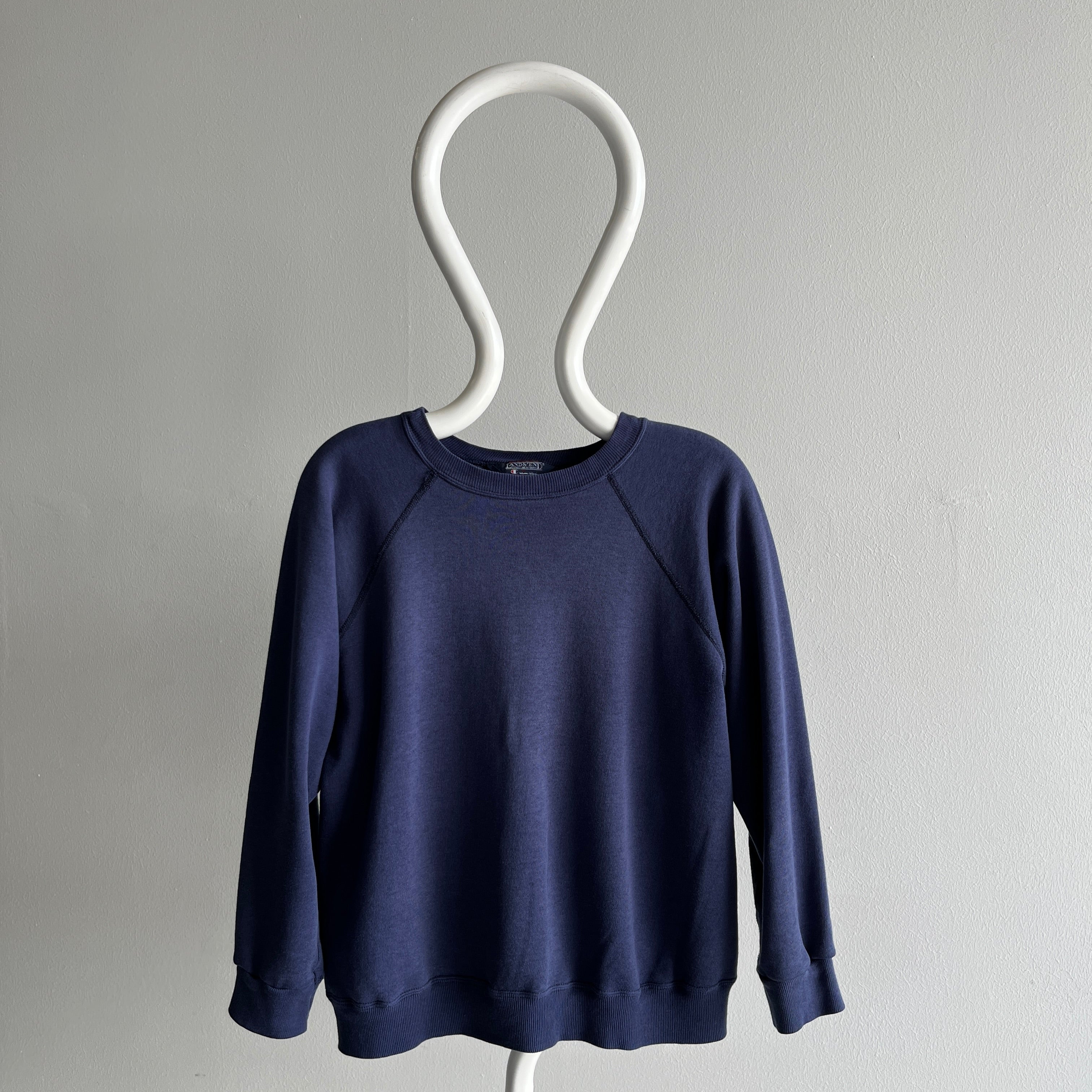 1980s Lands' End x Champion Most Incredible Soft Blank Navy Raglan You Might Ever Own