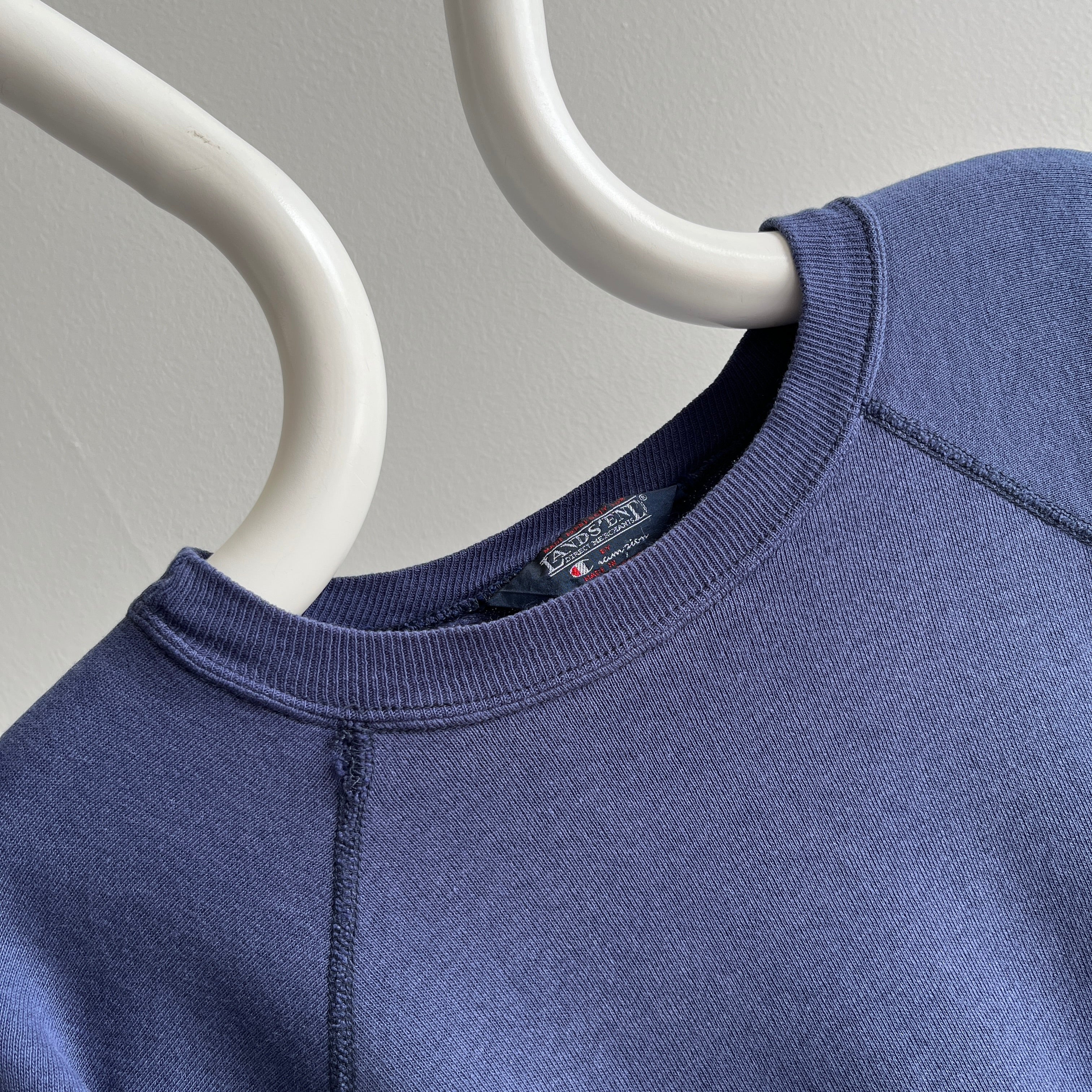 1980s Lands' End x Champion Most Incredible Soft Blank Navy Raglan You Might Ever Own