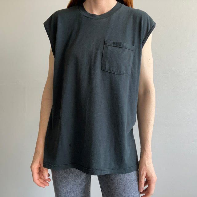 1980s FOTL Slouchy Blank Black Rolled Sleeve Muscle Tank