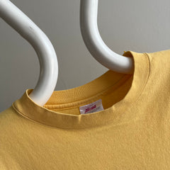 1990s Pale Buttery Yellow HHW Nicely Stained in All the Right Ways Cotton T-Shirt