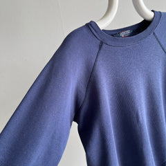 1980s Lands' End x Champion Most Incredible Soft Blank Navy Raglan You Might Ever Own