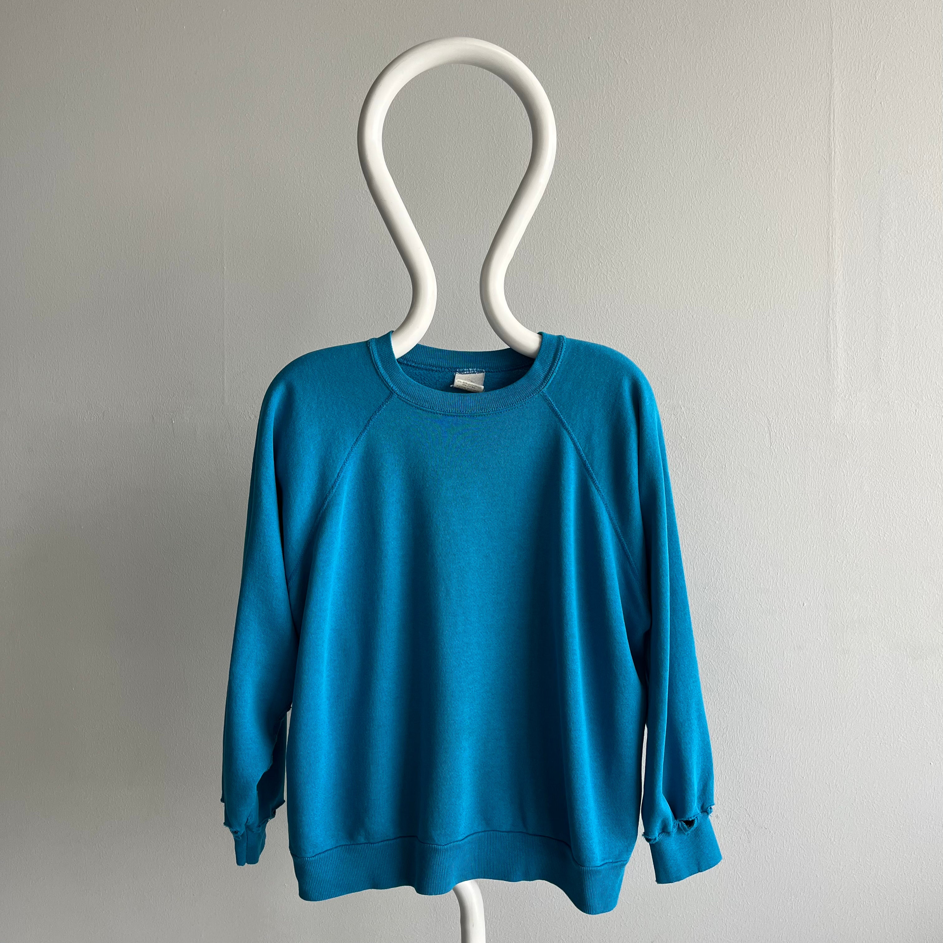1980s Nicely Beat Up and Thrashed Turquoise and Teal Raglan - Swoon