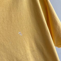 1990s Pale Buttery Yellow HHW Nicely Stained in All the Right Ways Cotton T-Shirt