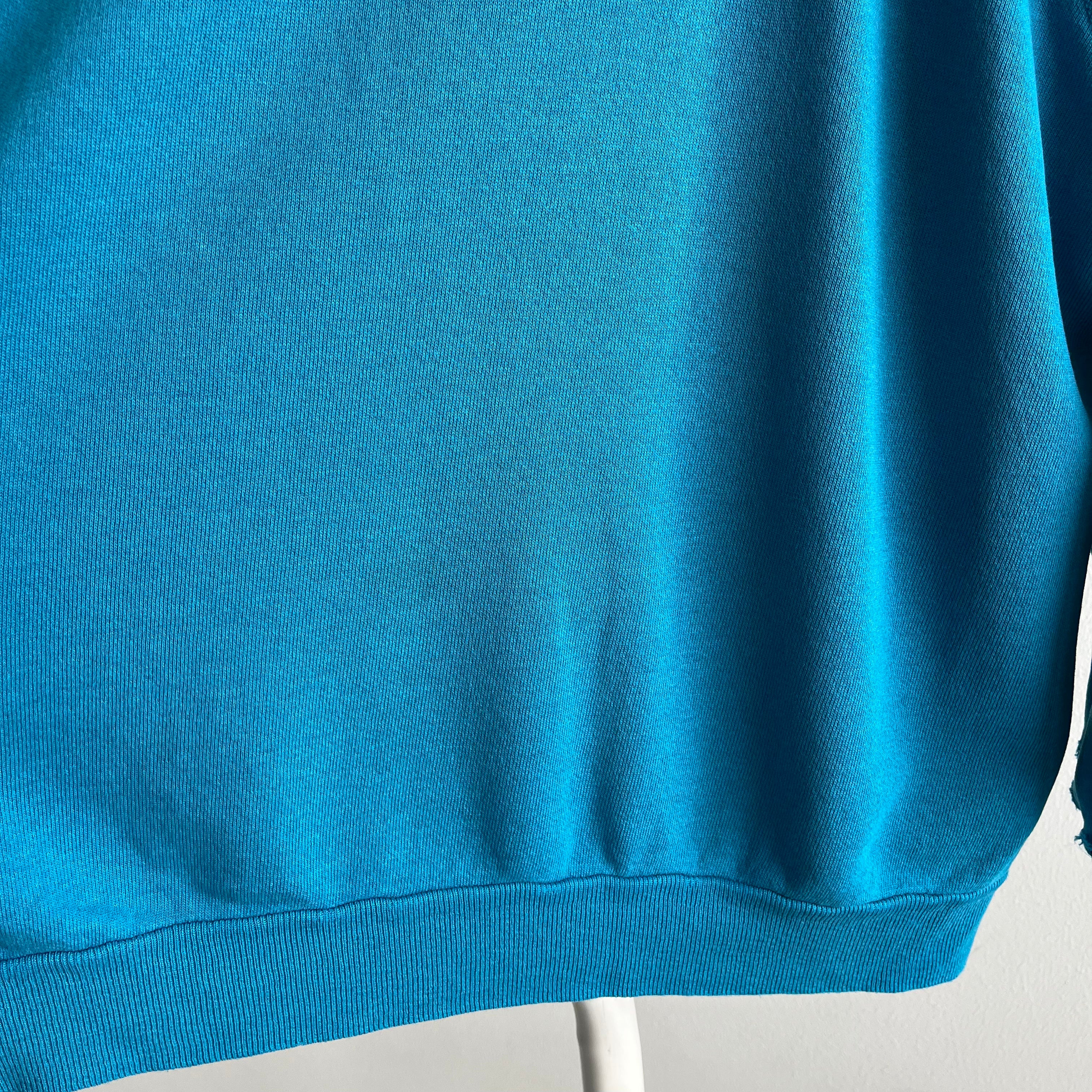 1980s Nicely Beat Up and Thrashed Turquoise and Teal Raglan - Swoon