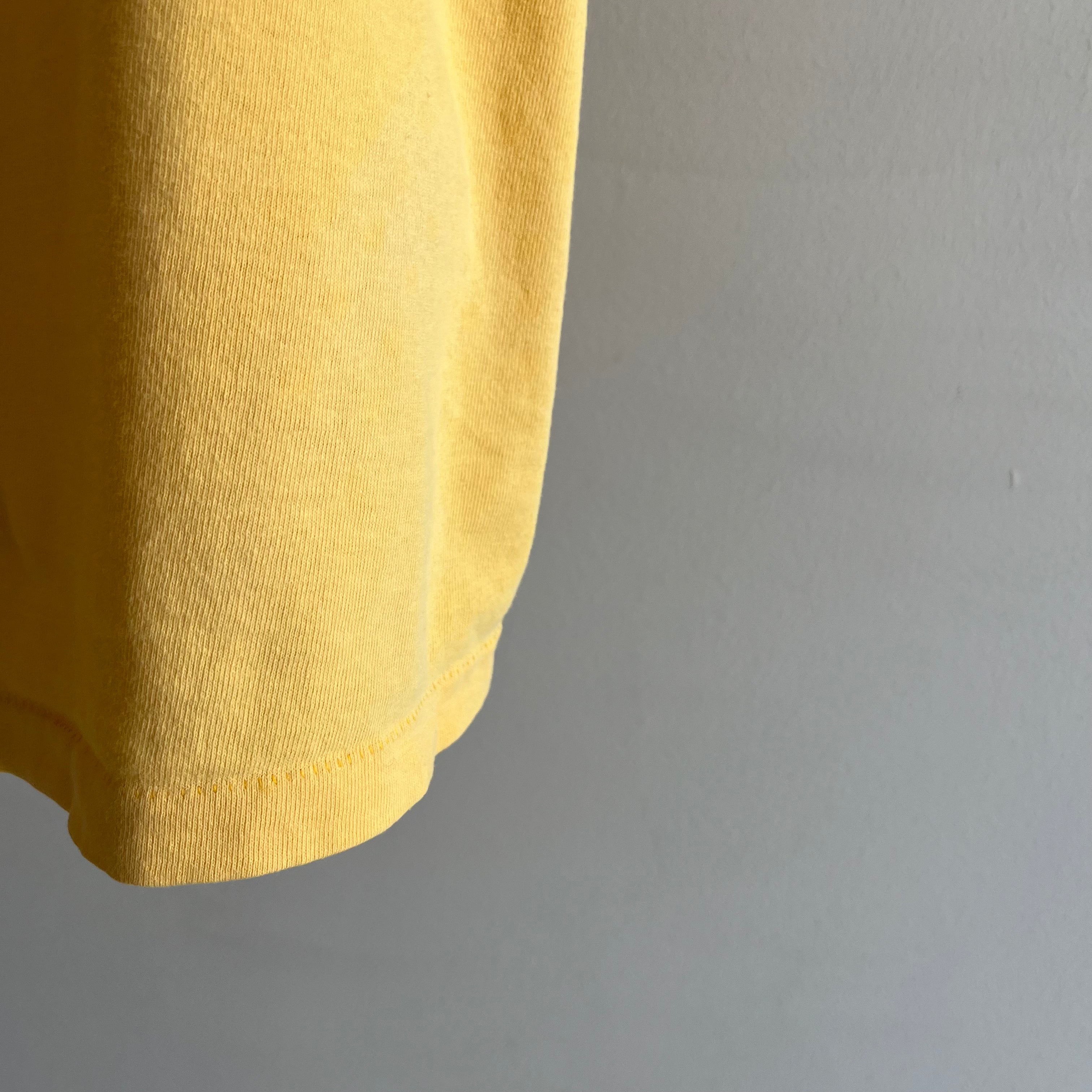 1990s Pale Buttery Yellow HHW Nicely Stained in All the Right Ways Cotton T-Shirt