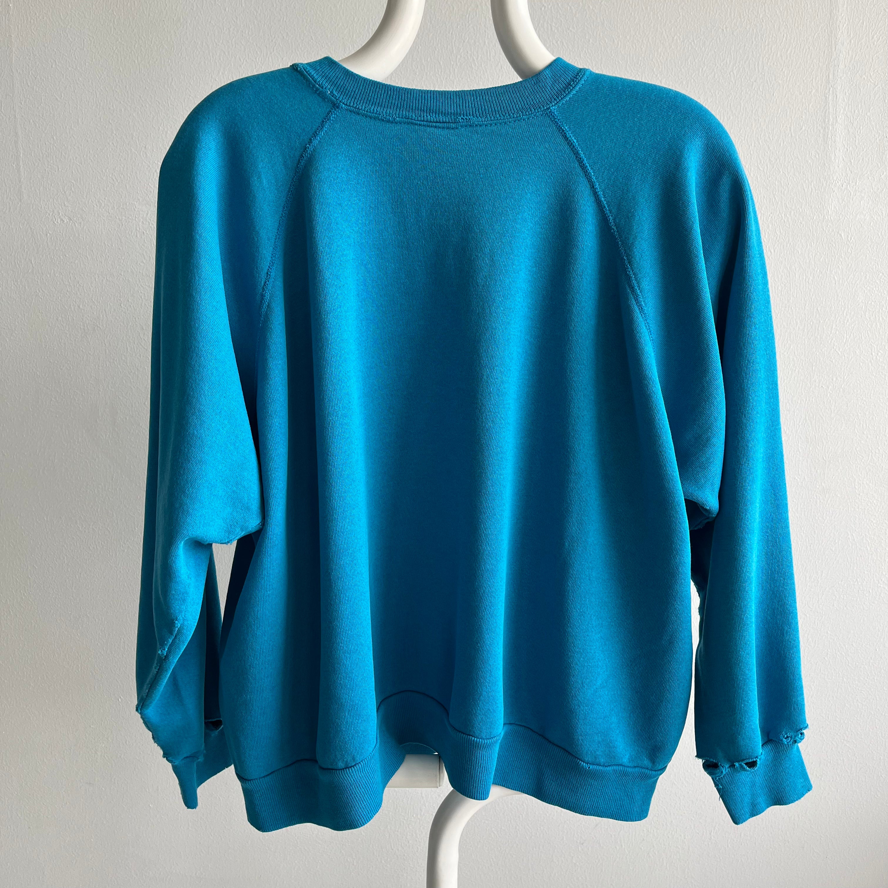 1980s Nicely Beat Up and Thrashed Turquoise and Teal Raglan - Swoon