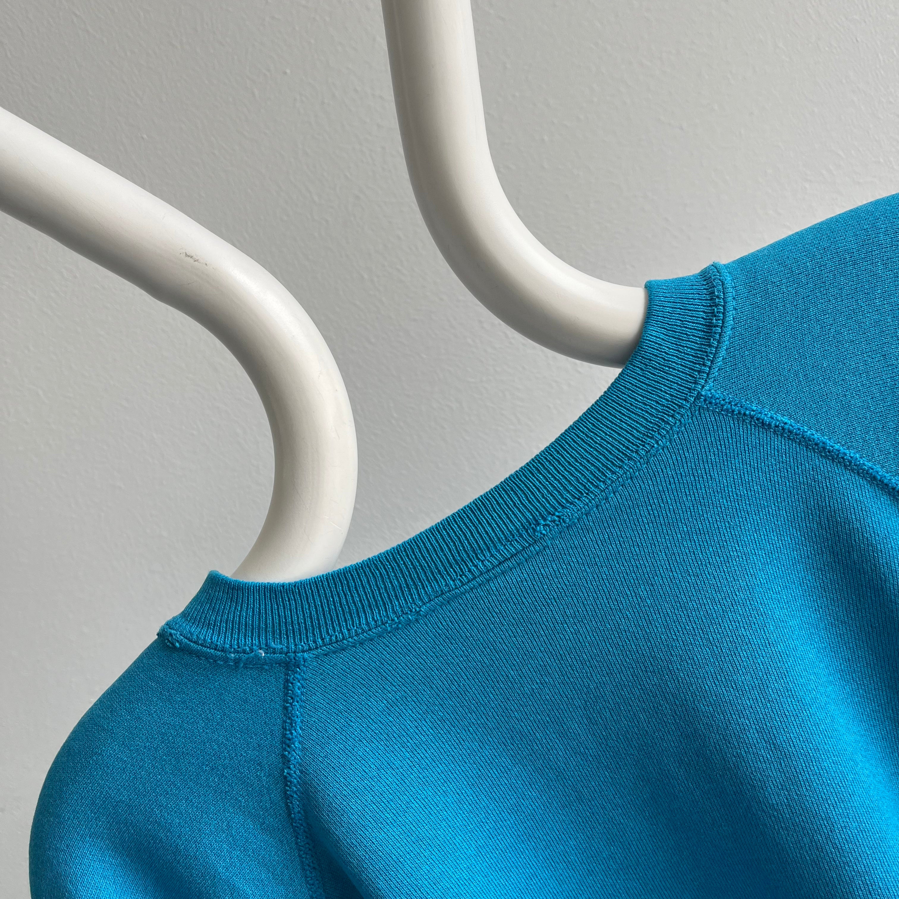 1980s Nicely Beat Up and Thrashed Turquoise and Teal Raglan - Swoon