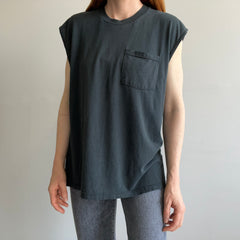 1980s FOTL Slouchy Blank Black Rolled Sleeve Muscle Tank