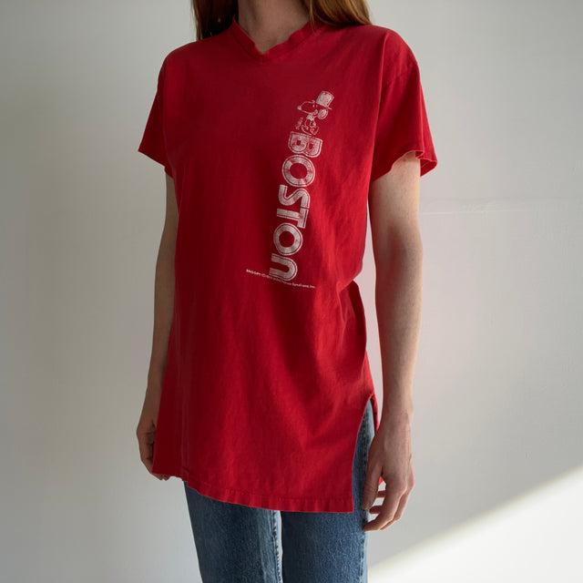 1970s Snoop Dog Boston Cut Up Extra Long V-Neck T-Shirt by Artex