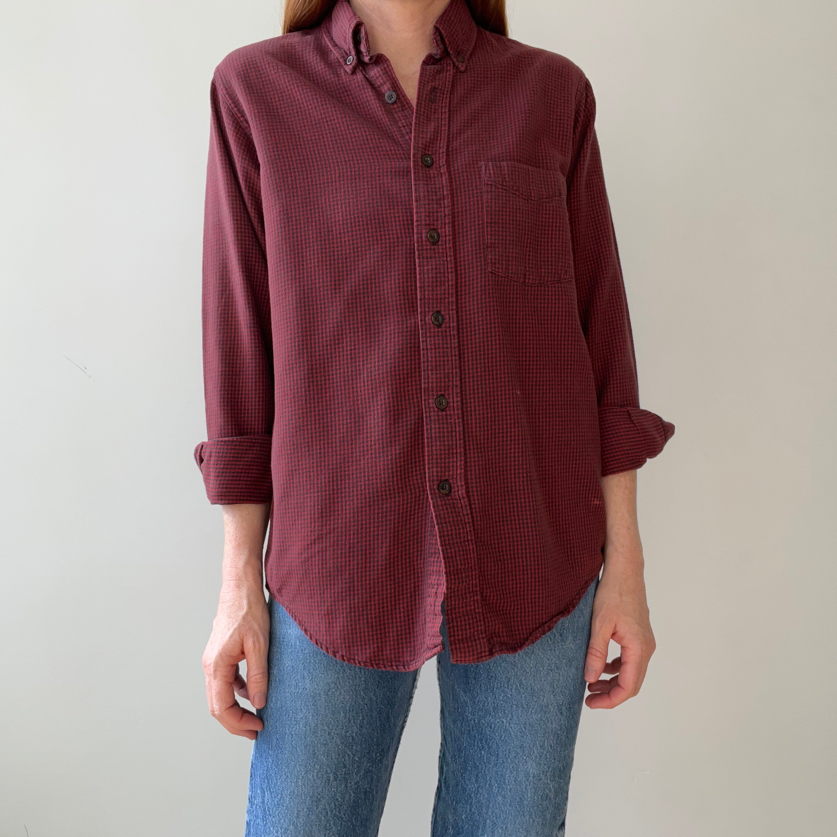 1990s L.L. Bean Checkered Cotton Button Up - USA MADE