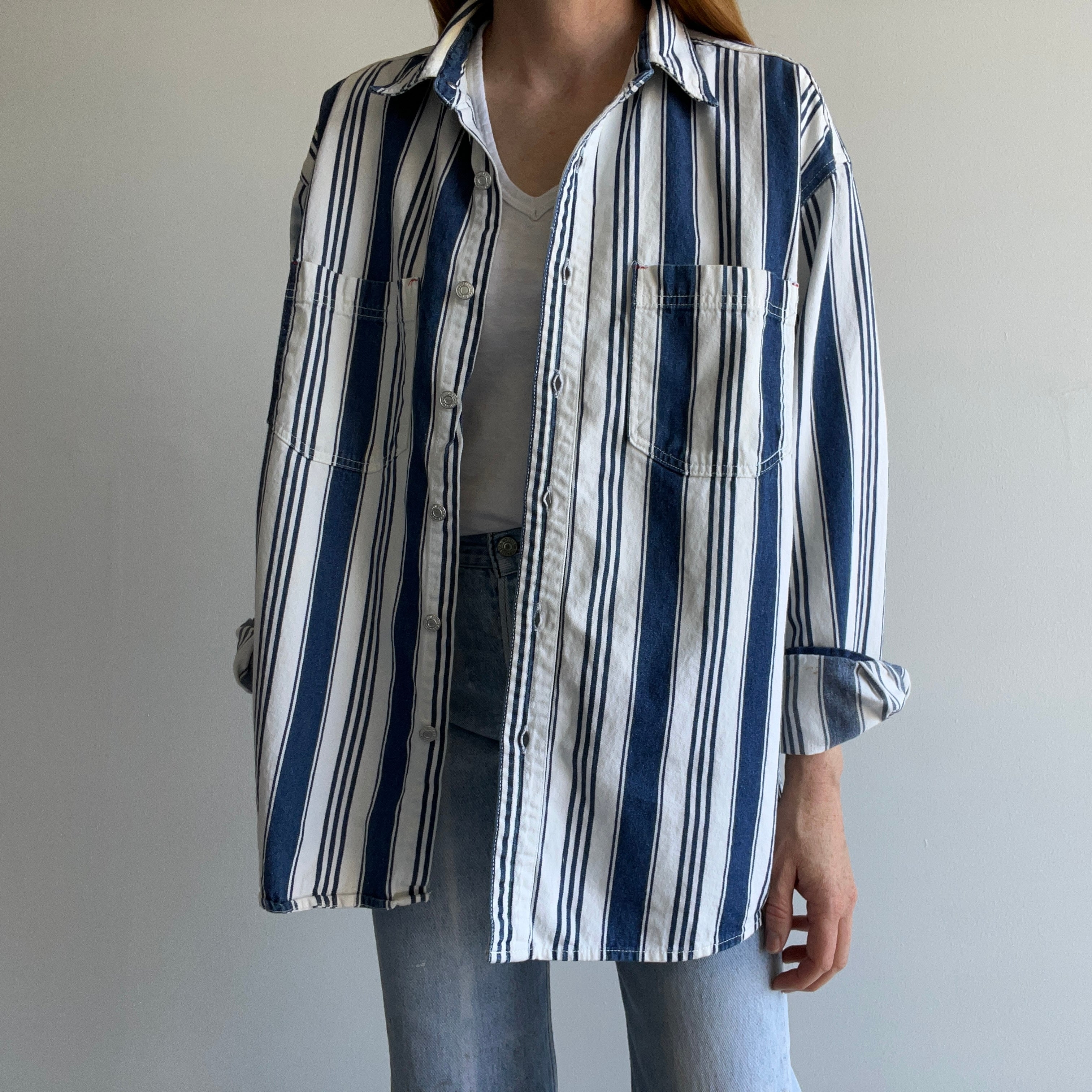 1990s Striped Denim Dad Shirt/Jacket