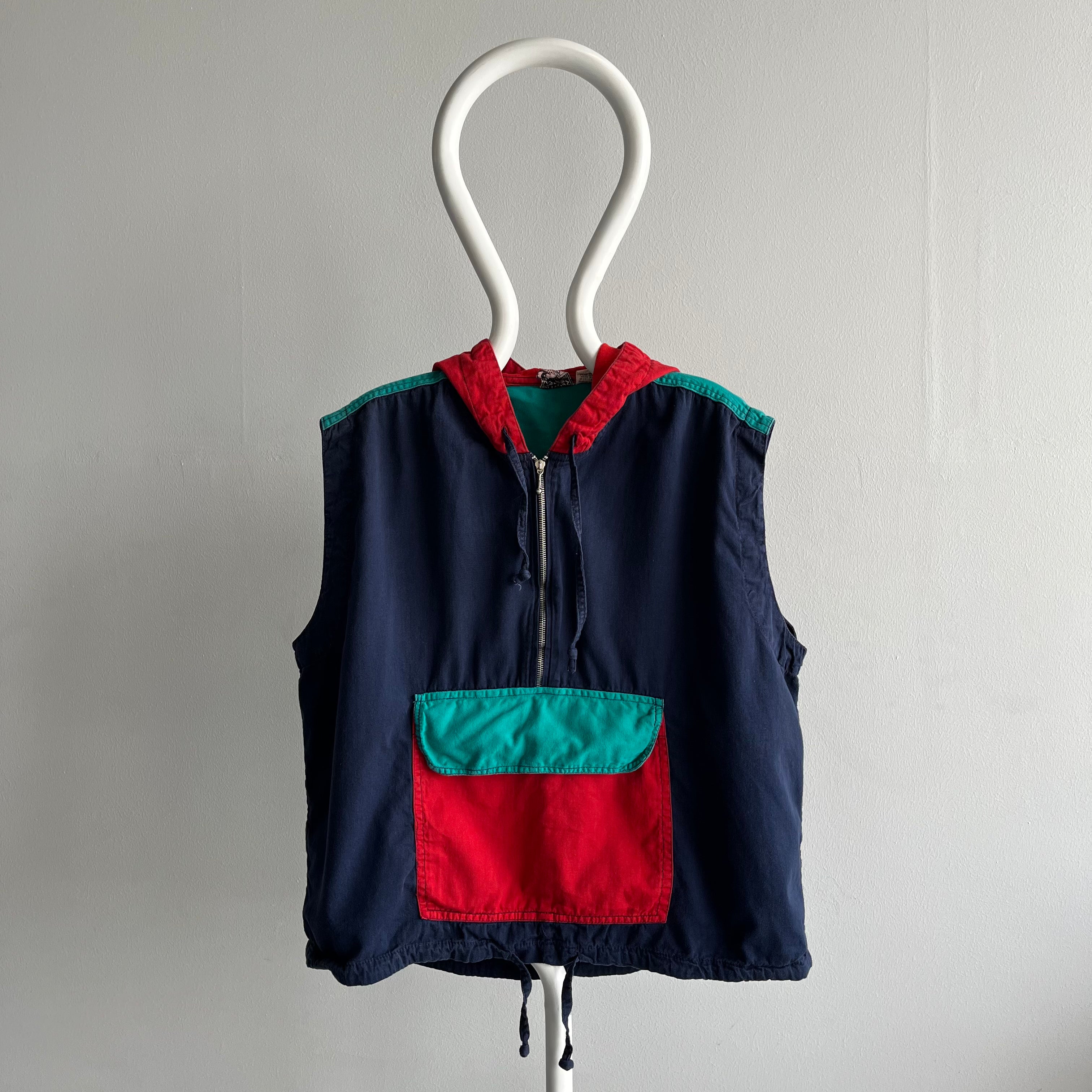 1990s Cotton Color Block 1/4 Zip Hoodie Vest