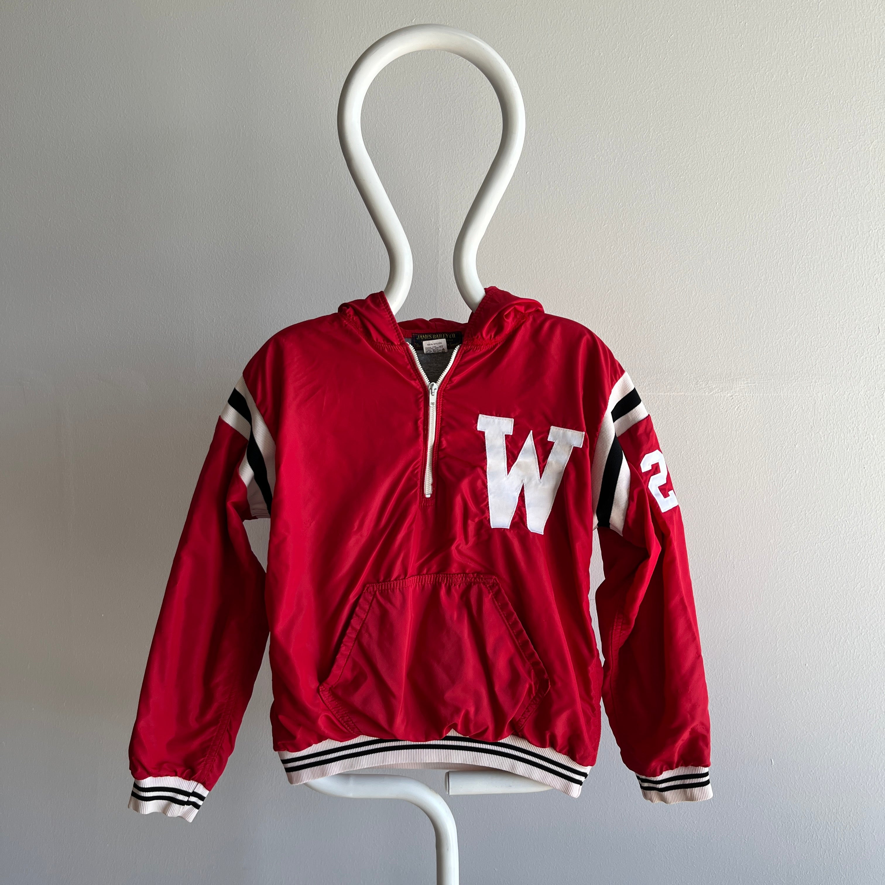 1970s Russell Brand Jersey Lined 1/4 Zip Wisconsin Windbreaker Hoodie